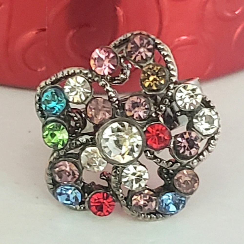 Vintage Rhinestone Cluster Silver Ring